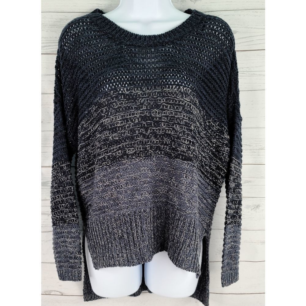 Quinn Cable Knit Sweater Blue Ombre Hi Lo